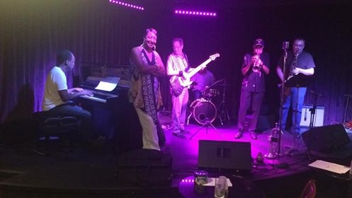 Vanessa Rubin ,Kenny Davis, Dave Thomas,Christopher Burge, Kip Reed, Reggie Jackson rehearsing for the Rubber City Jazz & Blues Festival