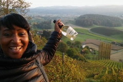 After the fog lifted it was a phenomenal view! Hanging on the vineyard after performing at the Liebnitz Jazz Festival